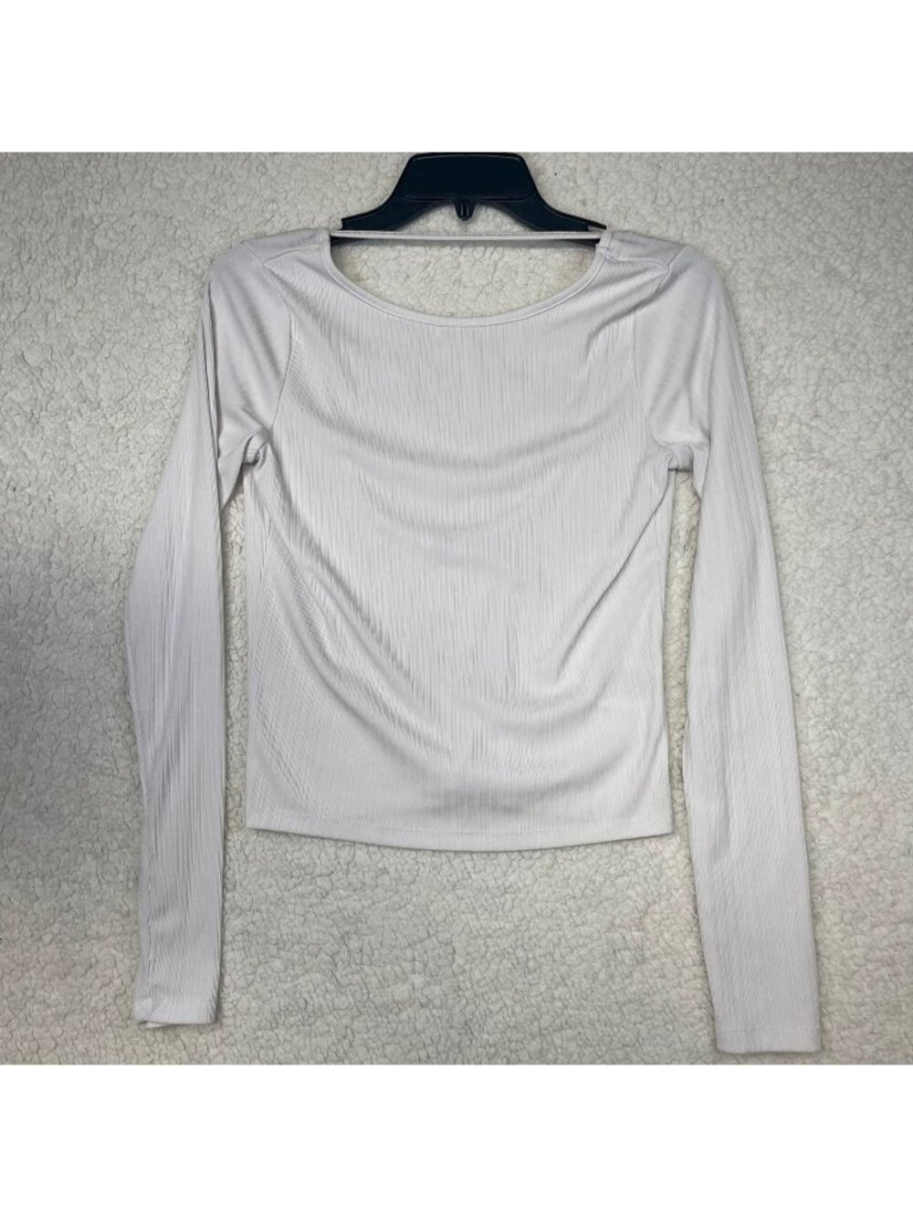 Cotton:On White Ribbed Scoop Neck Long Sleeve Top Large